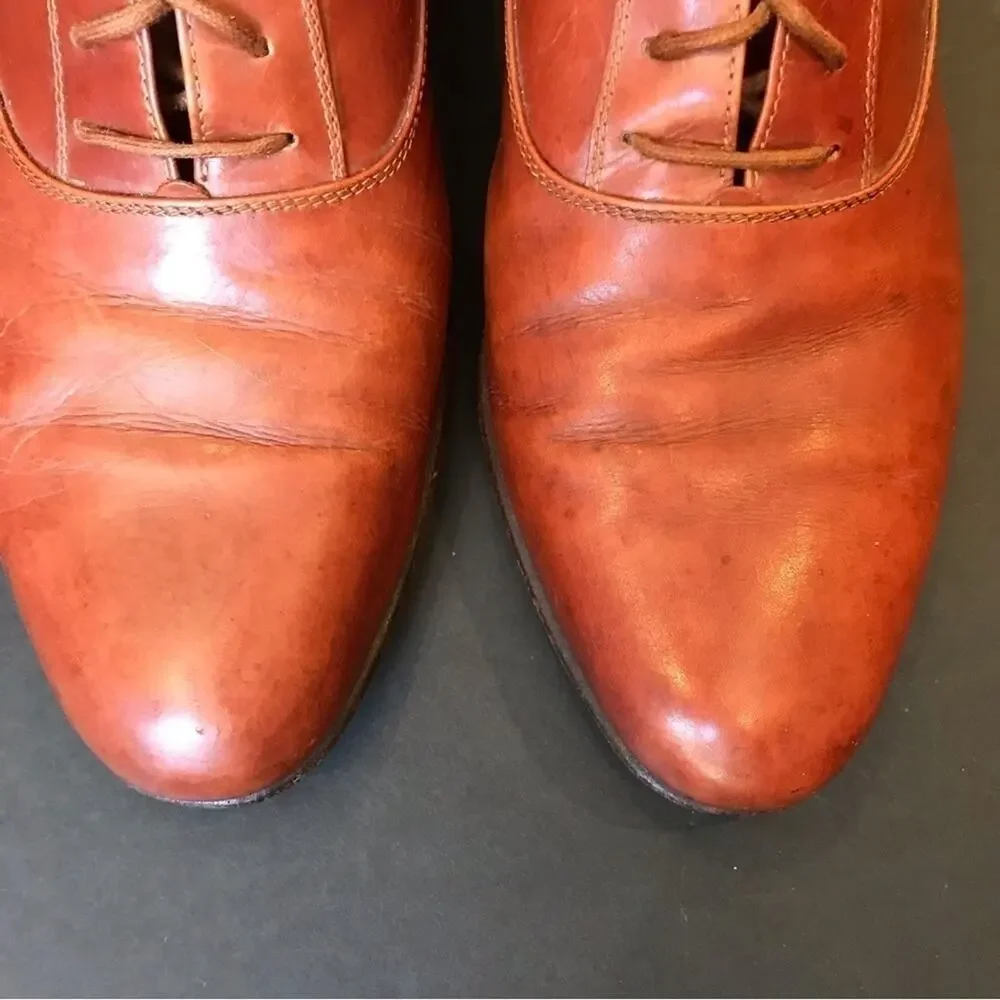 Mario Bruni Made in Italy Lace-Up Brown Leather Oxford Shoes, Size 9.5